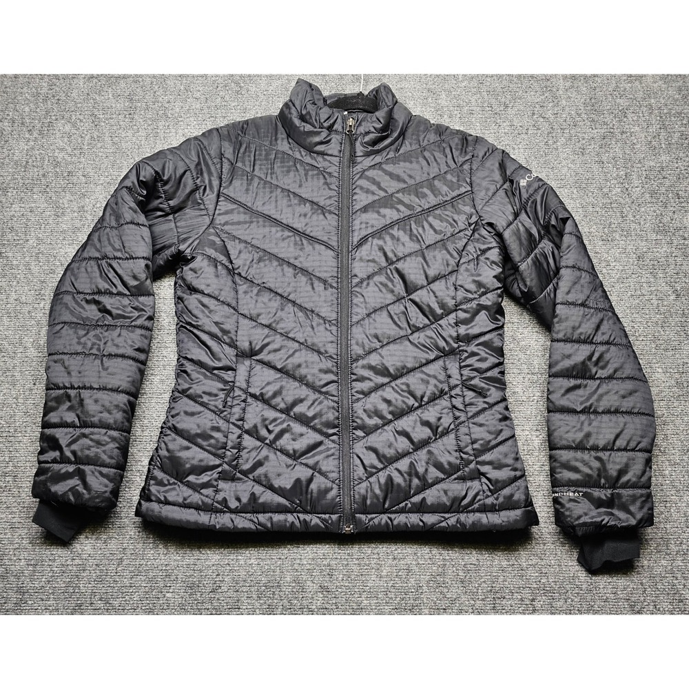 Columbia Omni Heat Puffer Jacket Womens Medium Black Quilted Full Zip XK0049